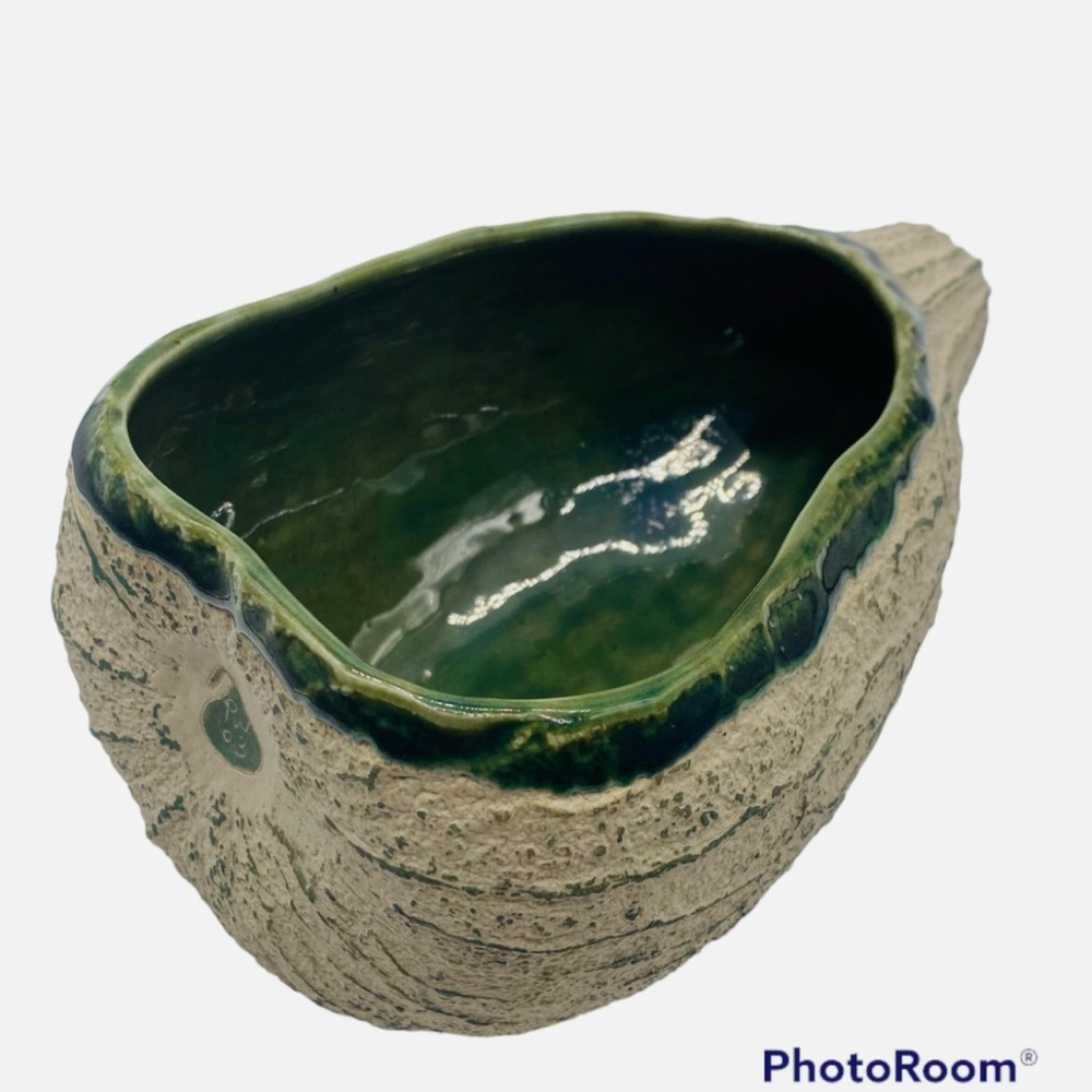 White Winter Gourd Green Glazed Ceramic Pottery Bowl Planter Fall Decor 9”